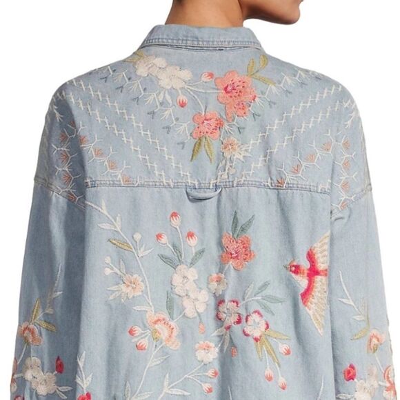 NWT JOHNNY Was Cherri Floral Denim Overshirt New with tag SIZE US XL​​ - Picture 9 of 9